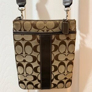 Coach Brown Signature Jacquard Crossbody with Dark Brown Trim